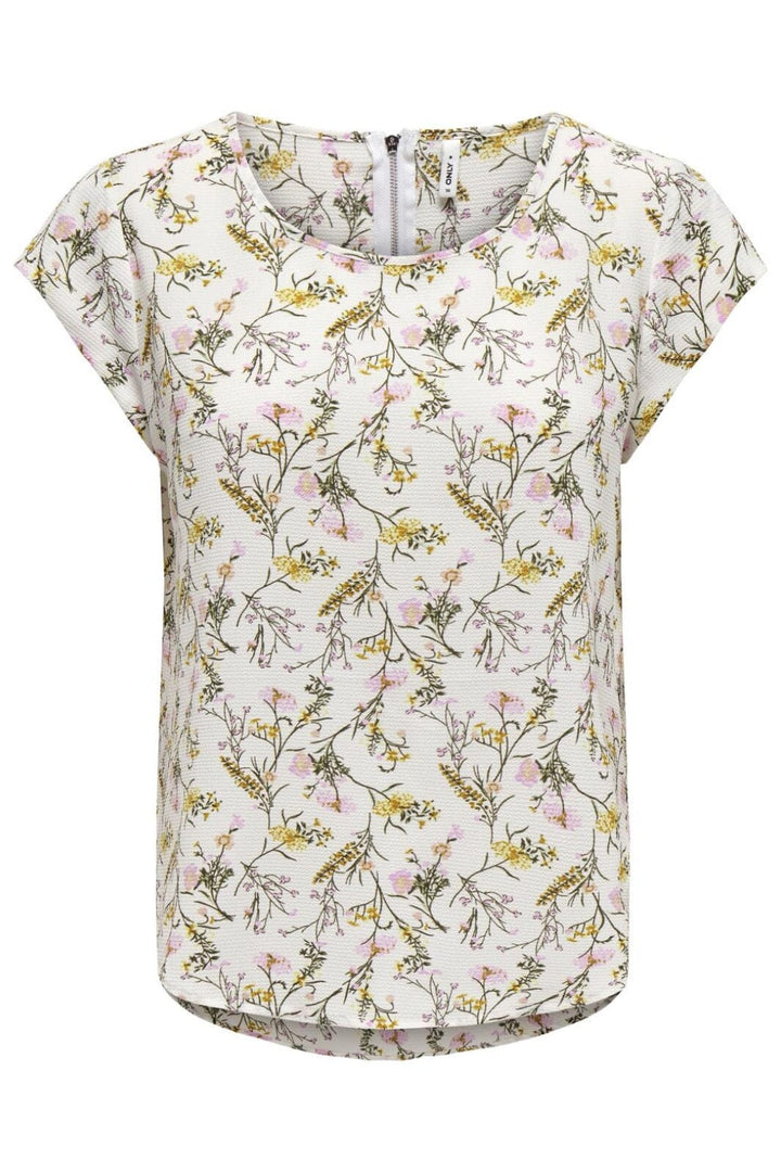 Only - Onlvic S/S Top - 4261761 White Stilky Flower Toppe 