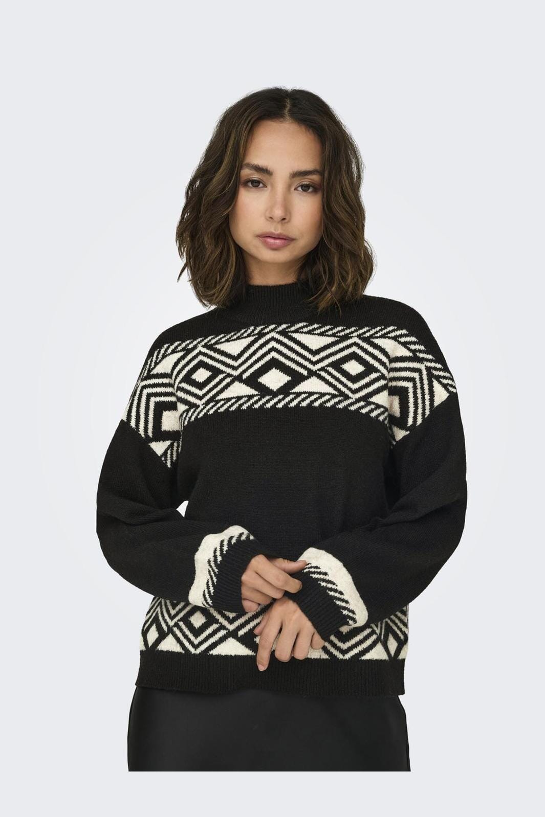 Only - Onlvictoria L/S Pullover Knt - 4608545 Black Pumice Stone Jacquard