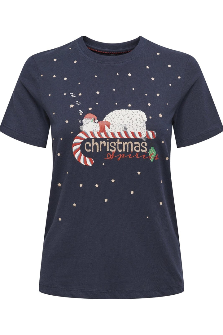 Only - Onlxmas Life Yrsa Christmas S/S Top - 4579231 Night Sky Sleeping Candycane T-shirts 