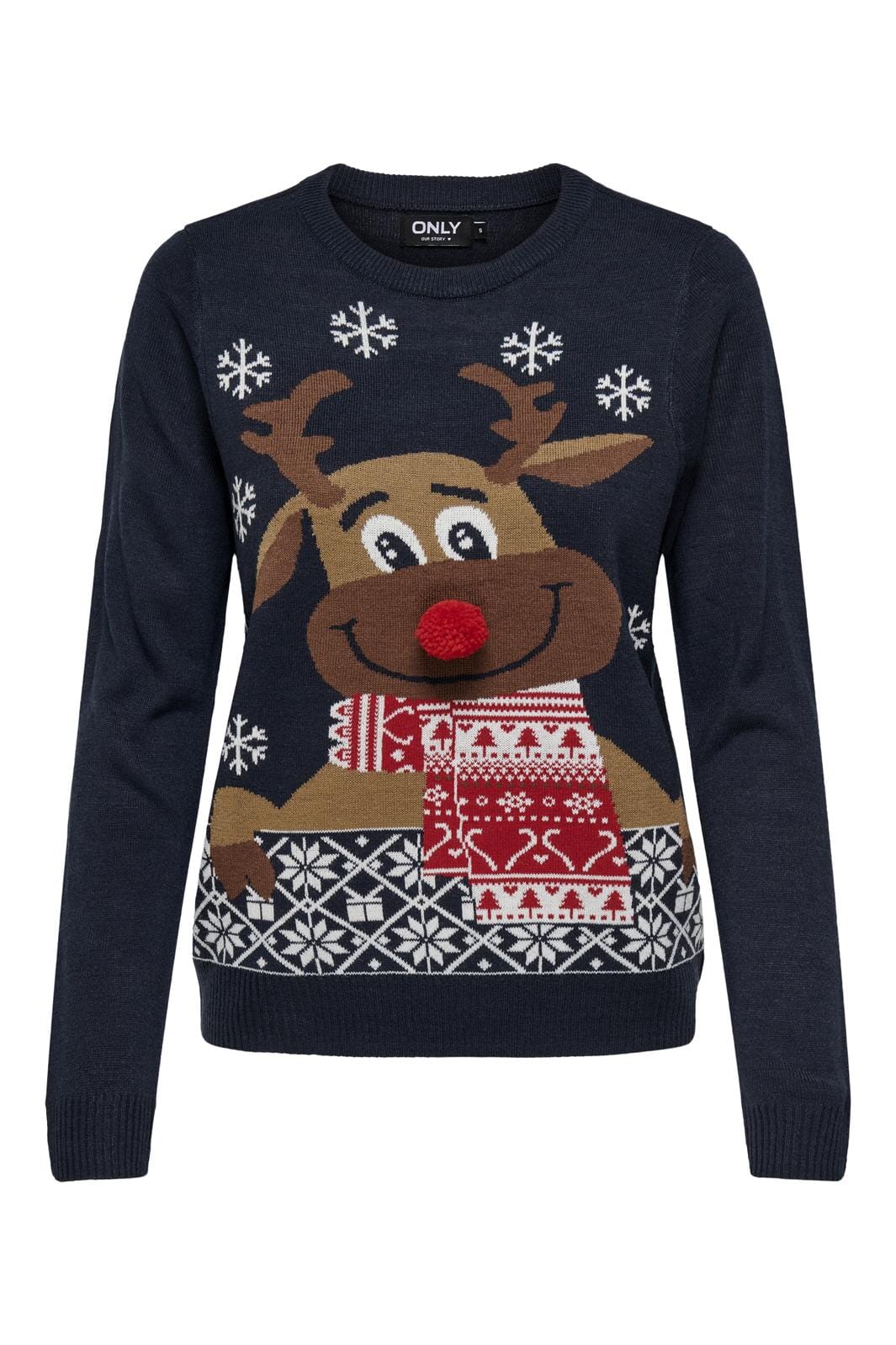 Only - Onlxmas Ls O-Neck Mix Detail Box Knt - 4552443 Night Sky Pom Pom Reindeer