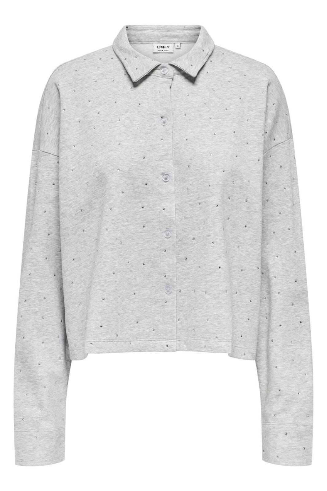 Only - Onlzenna L/S Stone Polo Shirt Swt 15345894 - 4728636 - Light Grey Melange Silver Rhinestones