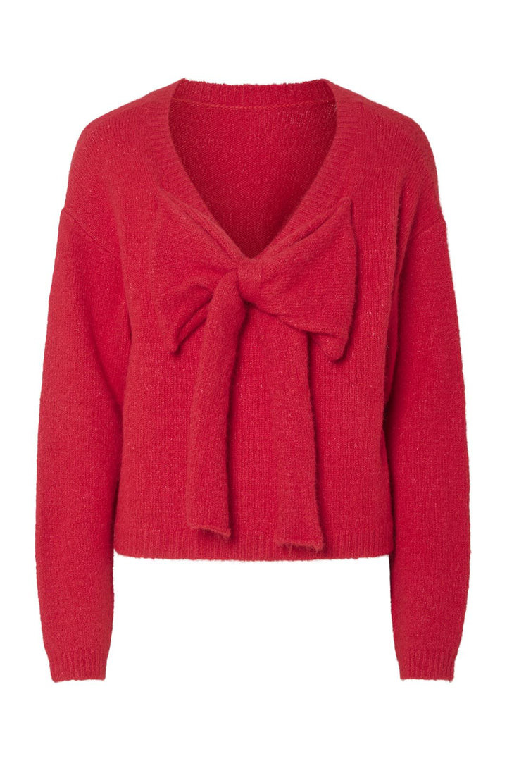 Pieces - Pcallison Ls Bow Reversible Knit - 4699802 High Risk Red Bow