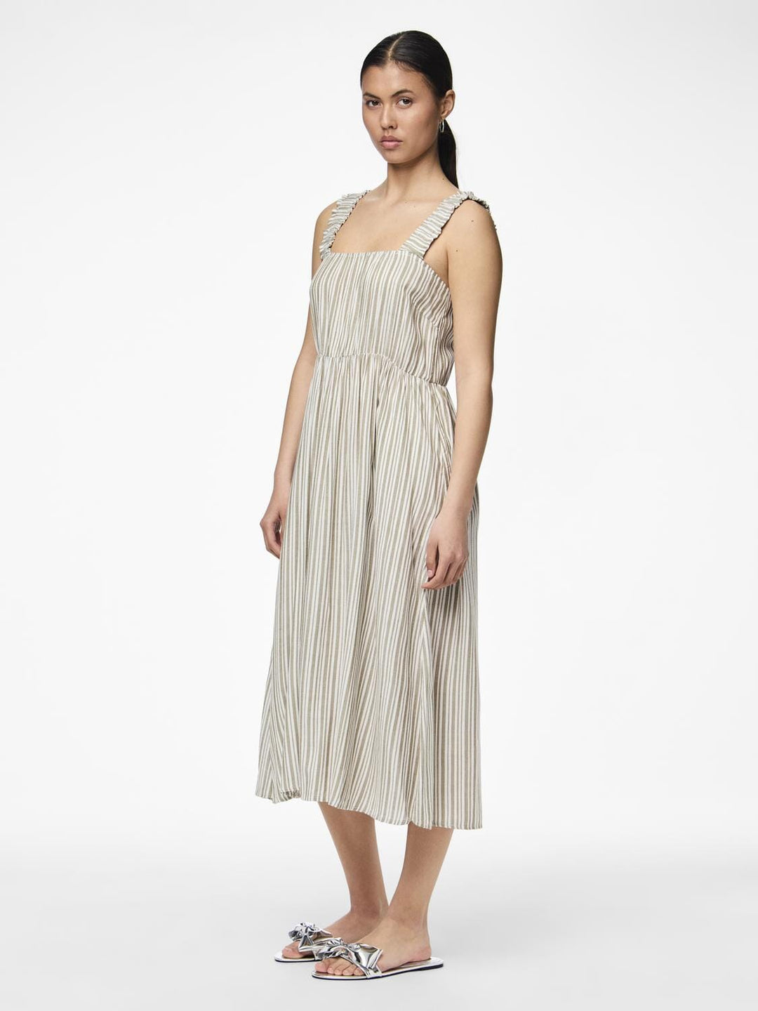 Pieces - Pcalvina Sl Midi Dress - 4472388 Laurel Oak Cloud Dancer Kjoler 