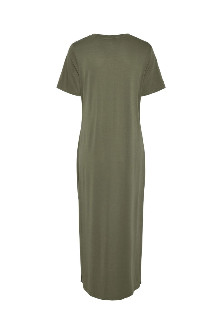 Pieces - Pcanora Ss O-Neck Midi Knot Dress - 4640421 Deep Lichen Green