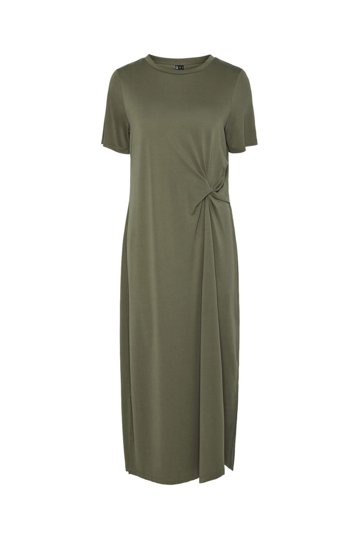 Pieces - Pcanora Ss O-Neck Midi Knot Dress - 4640421 Deep Lichen Green