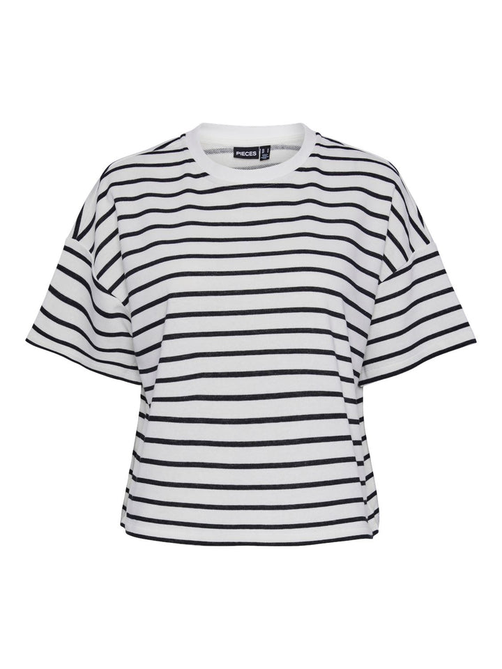 Pieces - Pcchilli Summer 2/4 Sweat Stripe - 4476191 Cloud Dancer Black Bluser 