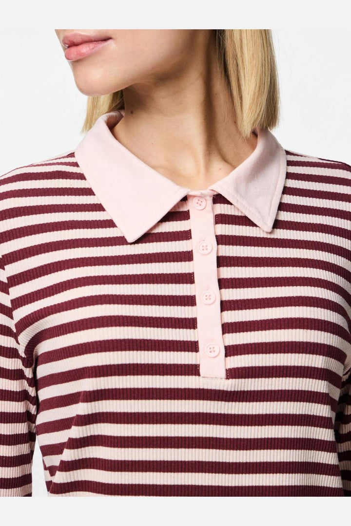 Pieces - Pcdonna Ls Rib Polo Fsy - 4879382 Tawny Port Pink-A-Boo