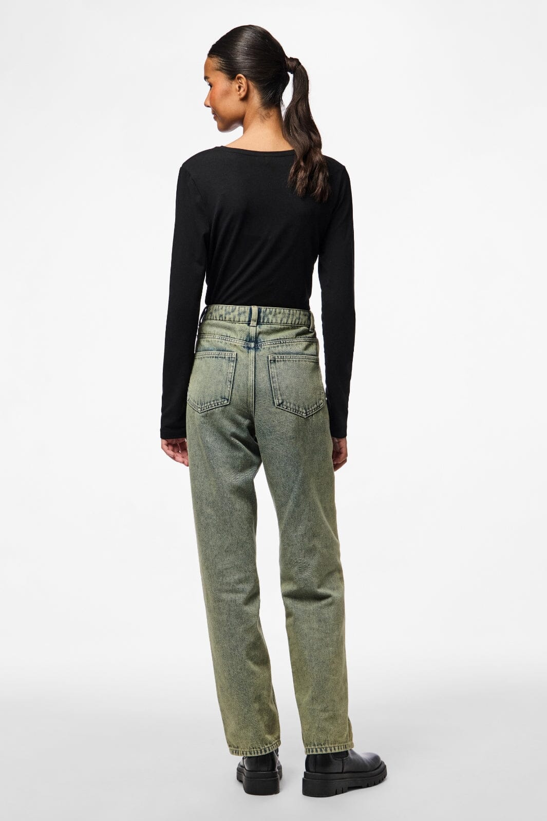 Pieces - Pcdria Straight Denim Pants - 4822815 Deep Lichen Green Washed