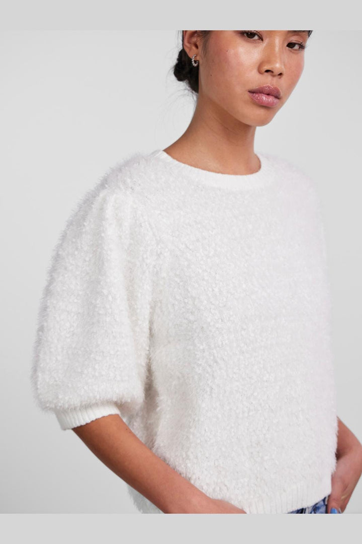 Pieces - Pcfee Ss O-Neck Knit - 4365325 Cloud Dancer