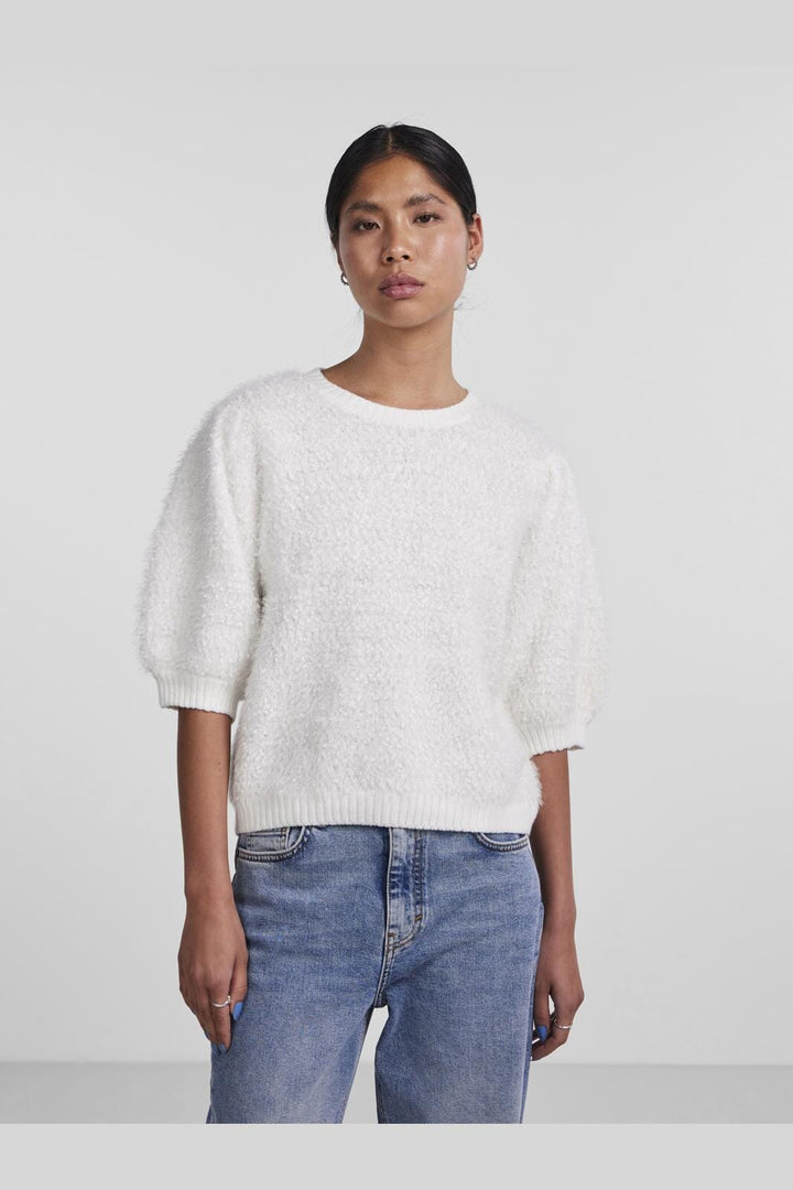 Pieces - Pcfee Ss O-Neck Knit - 4365325 Cloud Dancer