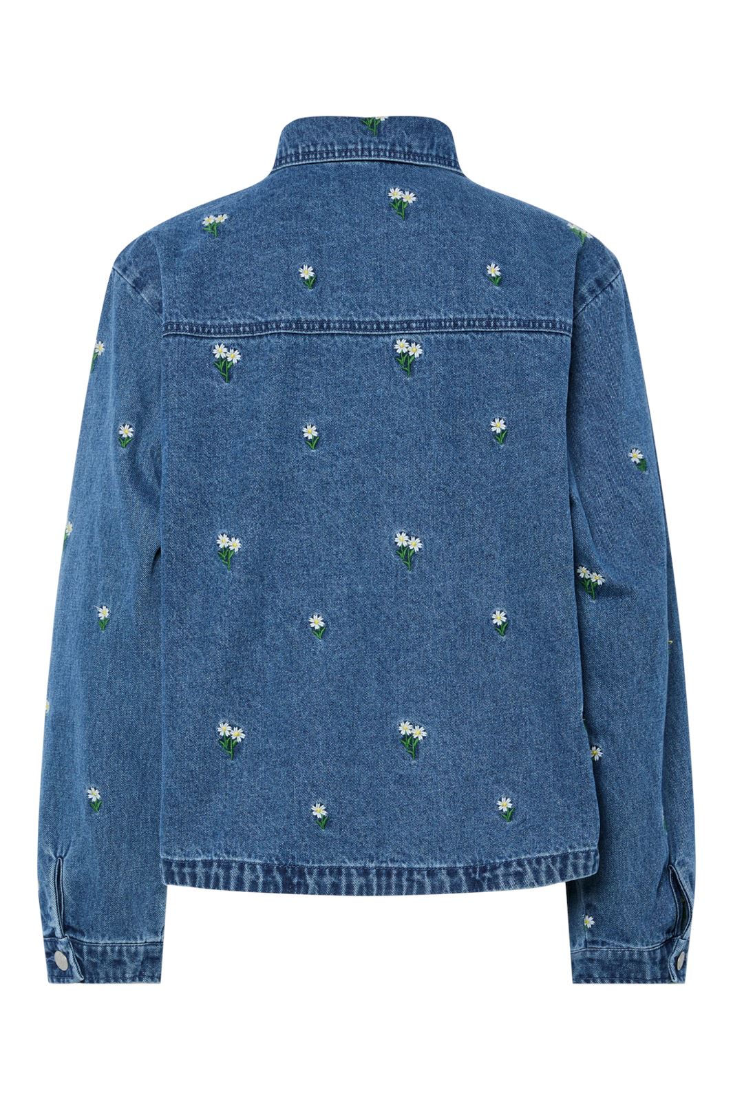 Forudbestilling - Pieces - Pcfreia Ls Denim Shirt Fsy - 4863499 Medium Blue Denim Flowers