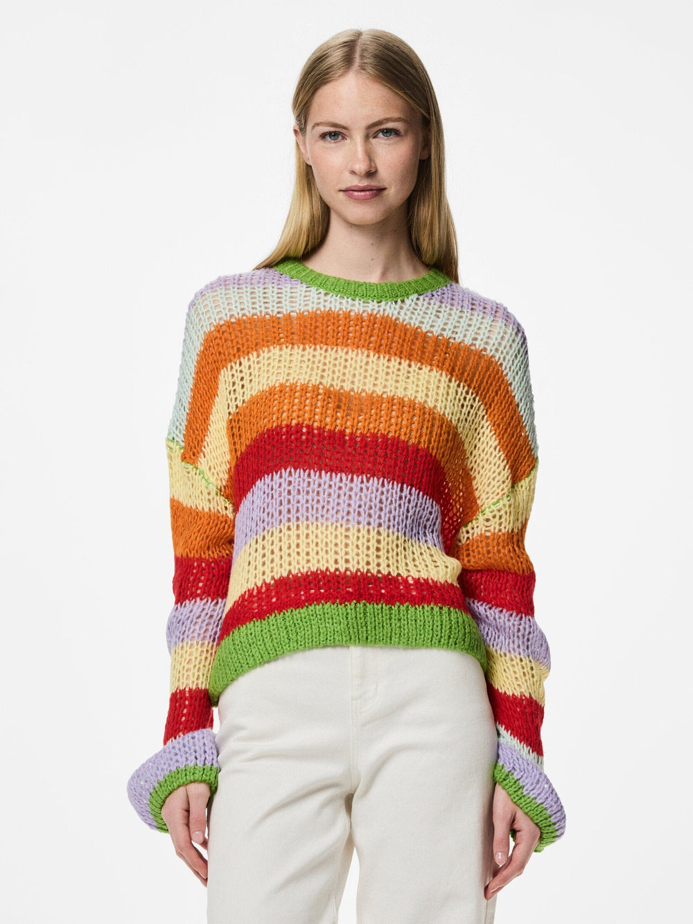 Pieces - Pchilje Ls O-Neck Knit - 4789671 High Risk Red Multi Colored Strikbluser 