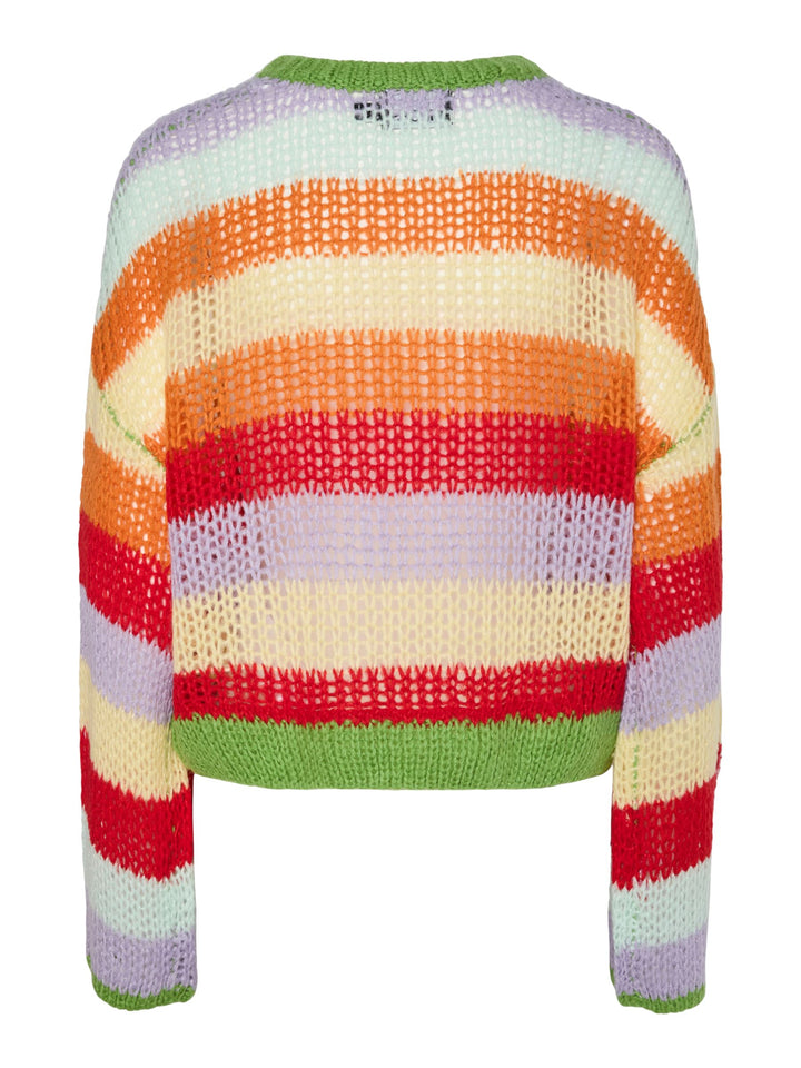 Pieces - Pchilje Ls O-Neck Knit - 4789671 High Risk Red Multi Colored Strikbluser 