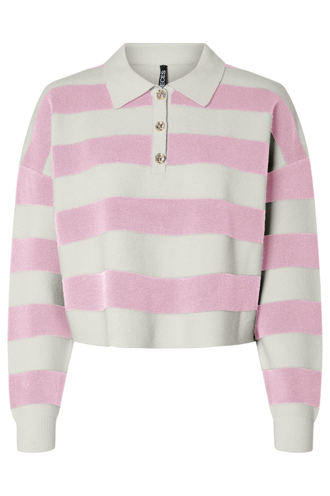 Pieces - Pcjassy Ls Short Polo Knit Fsy - 4844001 Pink-A-Boo Cloud Dancer Bluser 