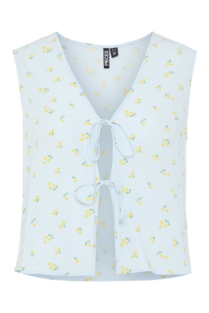 Pieces - Pcjessa Sl V-Neck Tie Top - 4684632 Nantucket Breeze Yellow Flowers