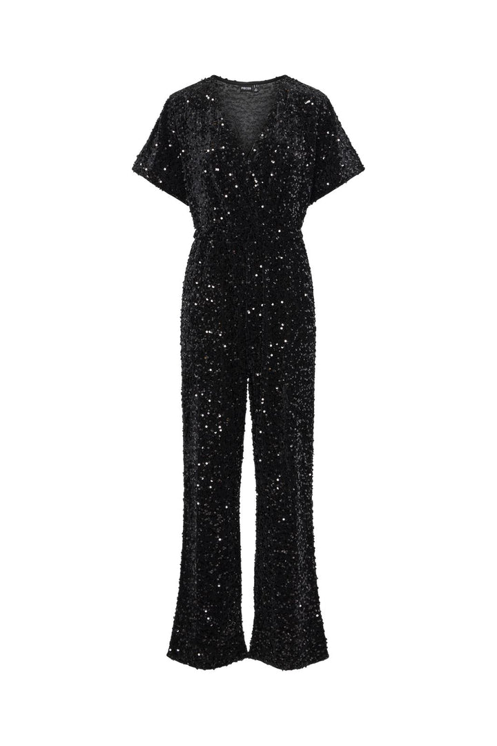 Pieces - Pckam Ss Jumpsuit - 4617682 Black Black Sequins