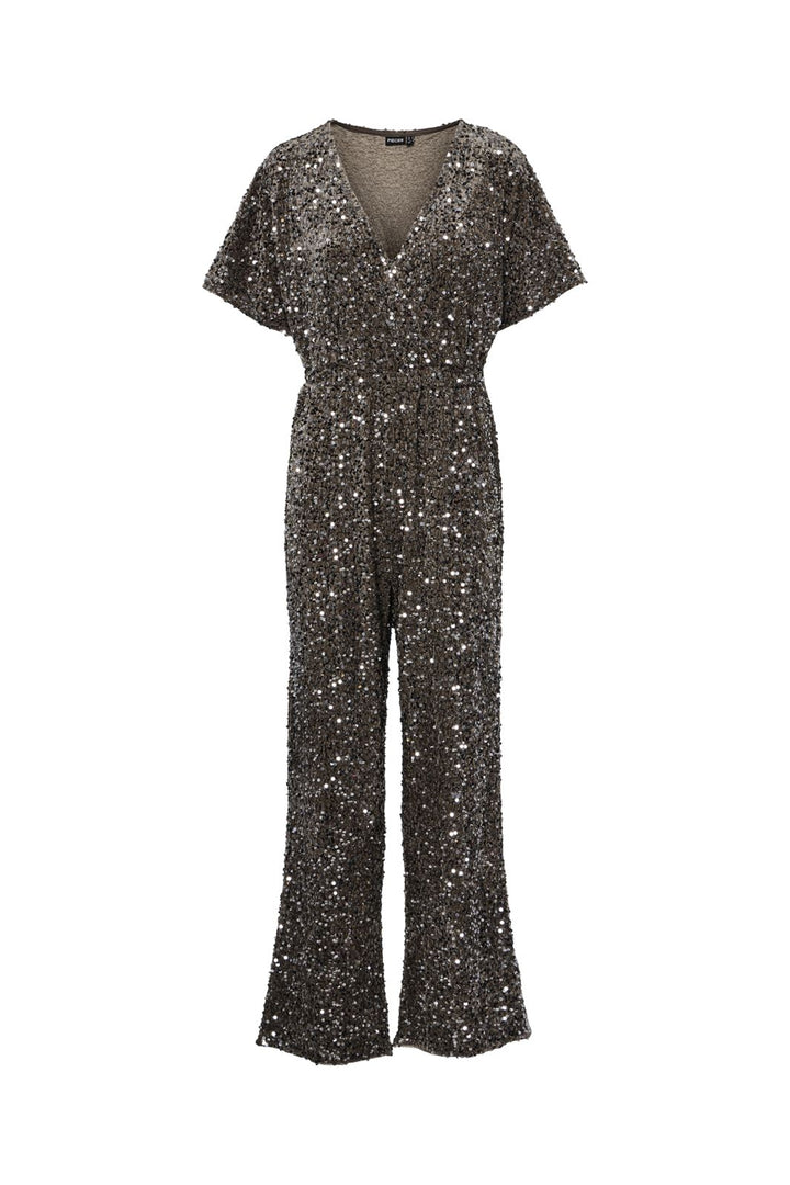 Pieces - Pckam Ss Jumpsuit - 4641546 Morel Silver Sequins