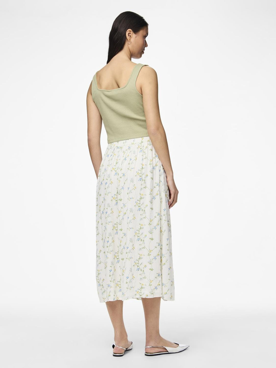 Pieces - Pckary Long Skirt - 4523683 Cloud Dancer Flower Field Nederdele 