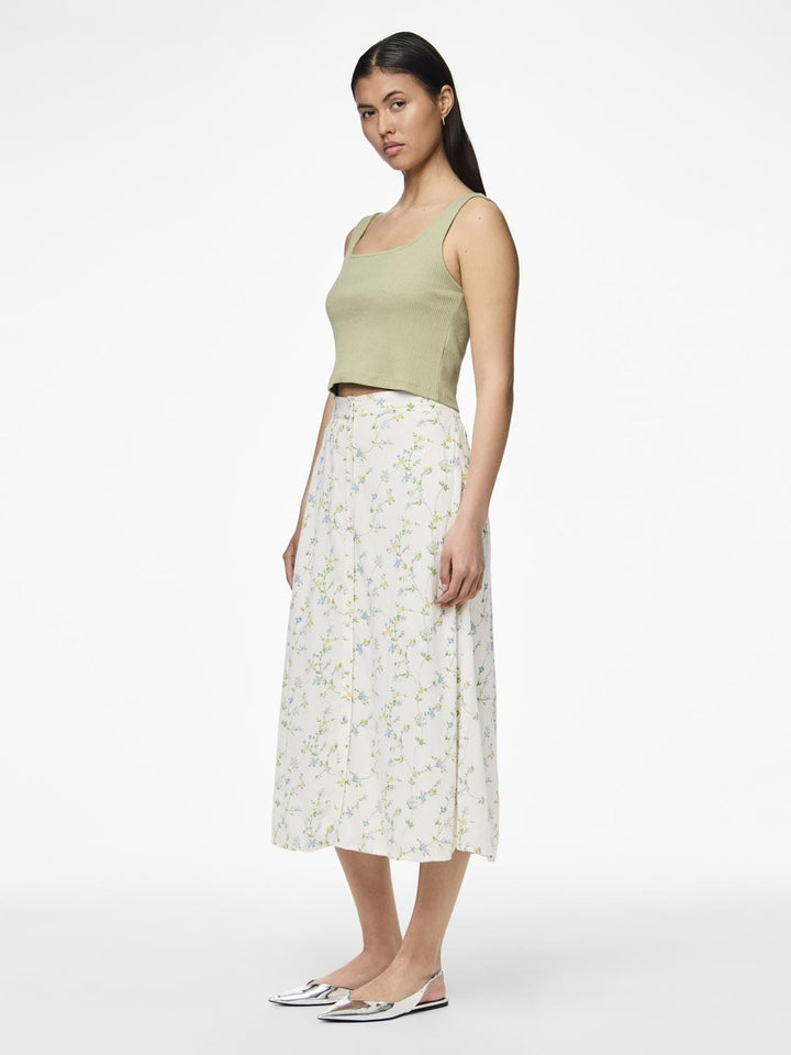 Pieces - Pckary Long Skirt - 4523683 Cloud Dancer Flower Field Nederdele 