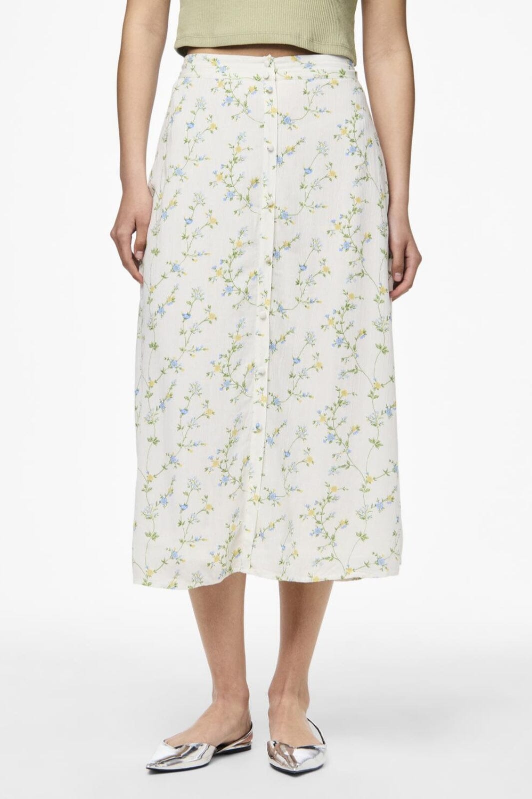 Pieces - Pckary Long Skirt - 4523683 Cloud Dancer Flower Field Nederdele 