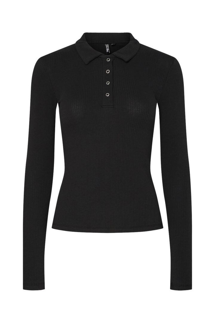 Pieces - Pckitte Ls Polo Top Kca - 4789973 Black