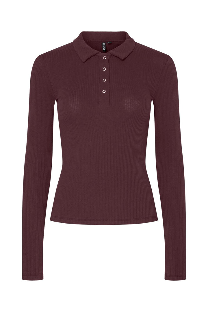 Pieces - Pckitte Ls Polo Top Kca - 4823182 Tawny Port