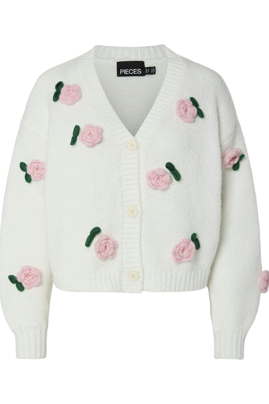 Pieces - Pclydia Ls V-Neck Knit Cardigan - 4699771 Cloud Dancer Flower Cardigans 