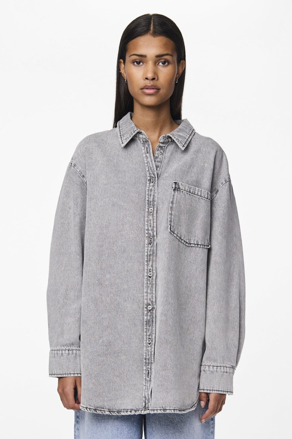 Pieces - Pcmaisie Ls Denim Shirt - 4721993 Grey Denim