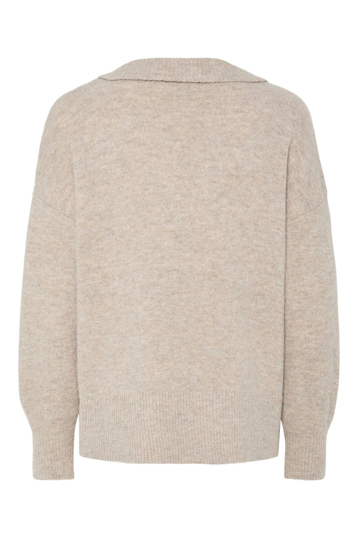 Pieces - Pcmalou Ls Polo Knit - 4793870 Taupe Gray Melange