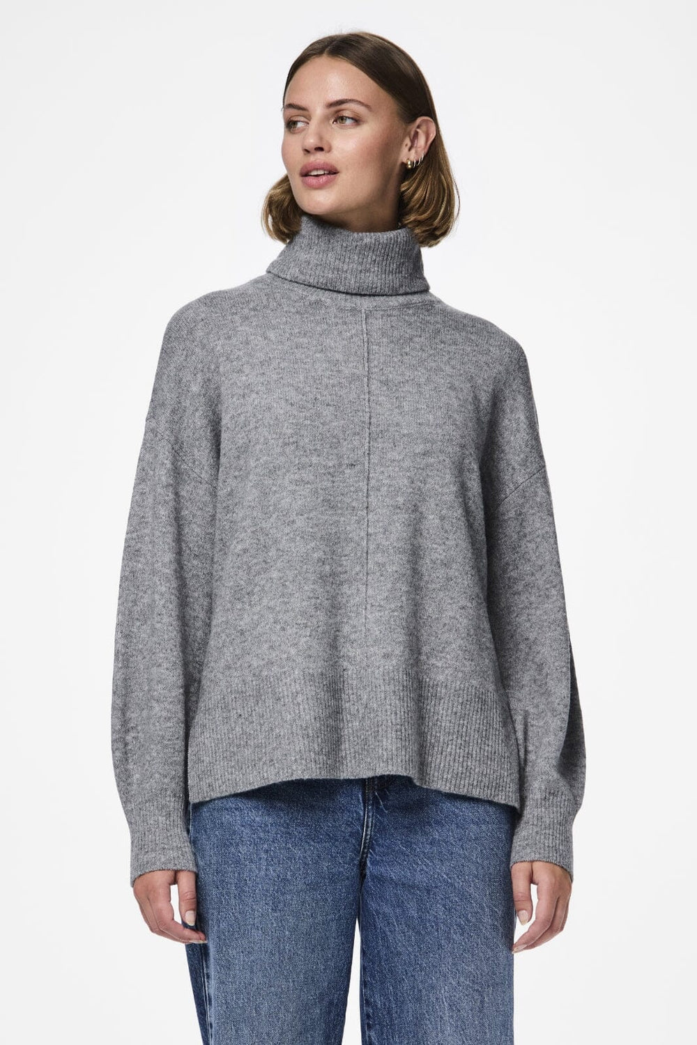 Pieces - Pcmalou Ls Rollneck Knit - 4550248 Medium Grey Melange Melange