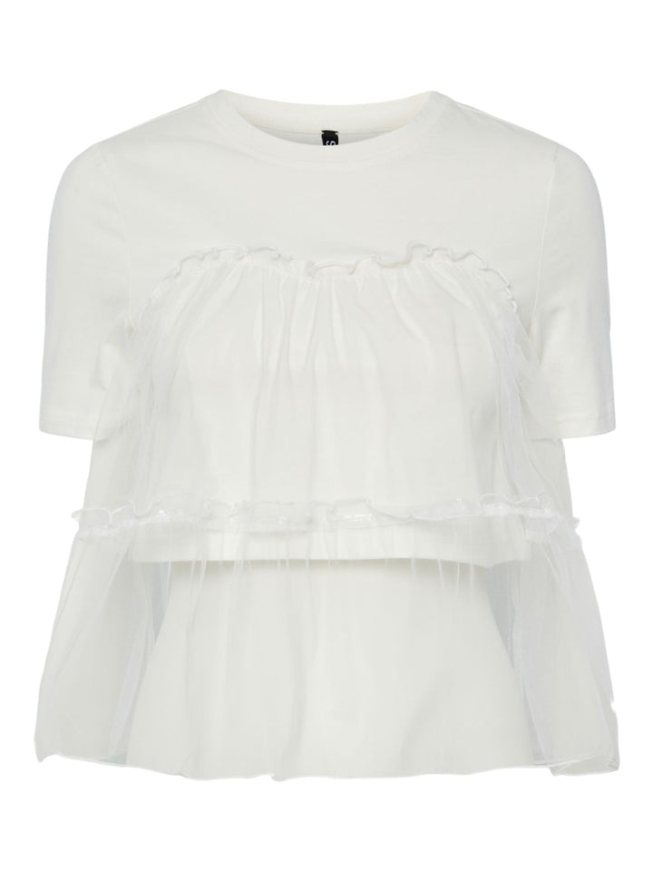 Forudbestilling - Pieces - Pcmollie Ss Tulle Tee - 4882928 Cloud Dancer