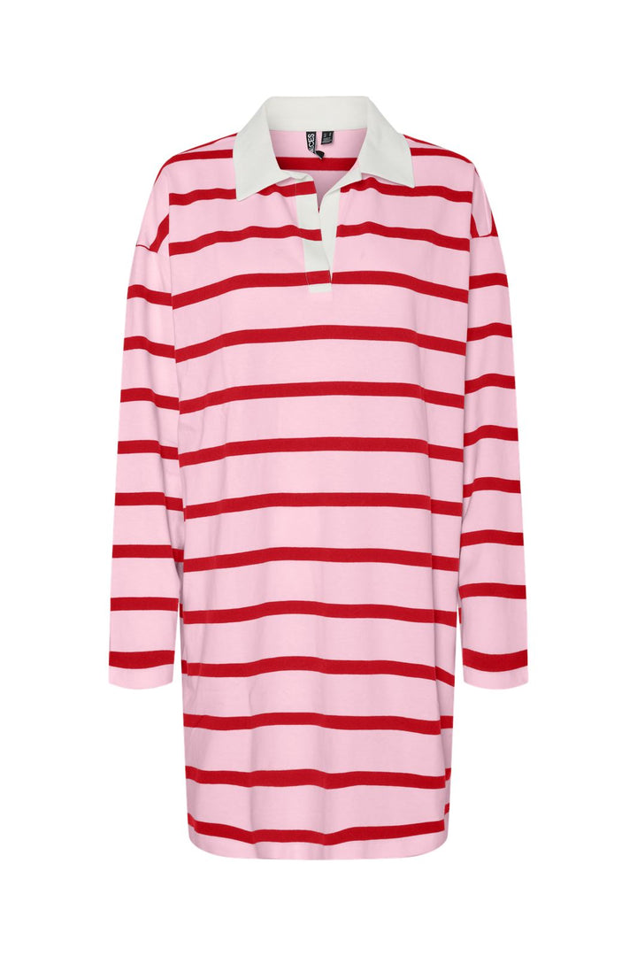 Pieces - Pcnaja Ls Short Polo Dress Fsy 17160236 - 4838085 - Pink-A-Boo High Risk Red