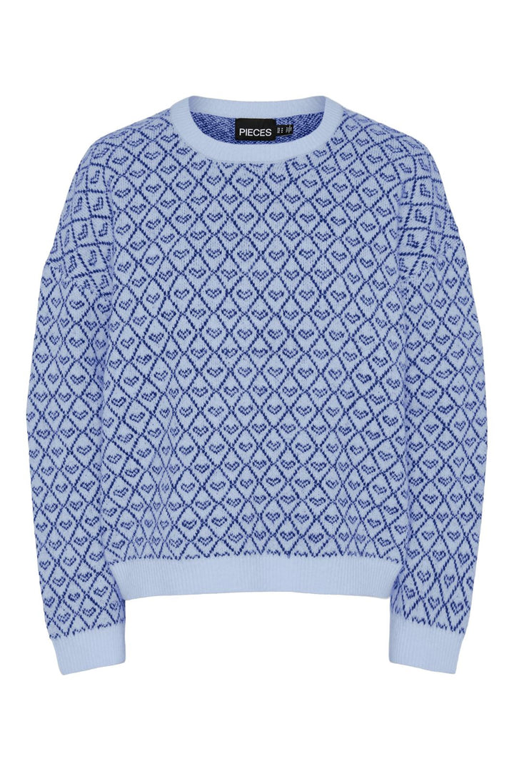 Pieces - Pcnavi Ls O-Neck Knit Mm - 4738800 Cashmere Blue Surf The Web Hearts