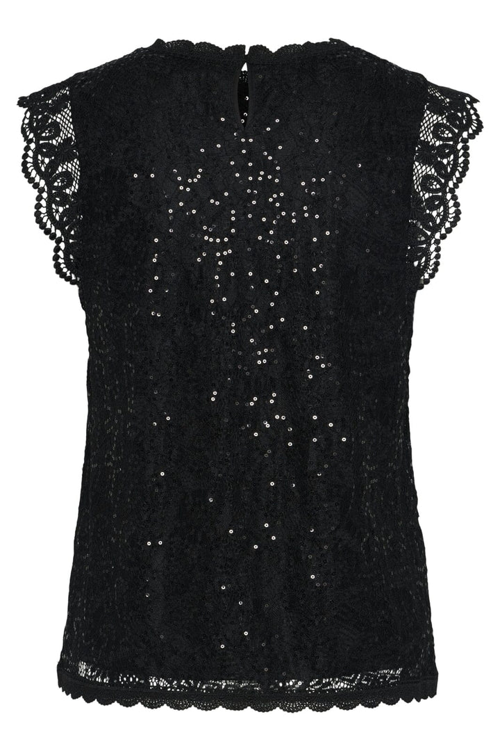 Pieces - Pcolline Sl Lace Sequins Top - 4567450 Black