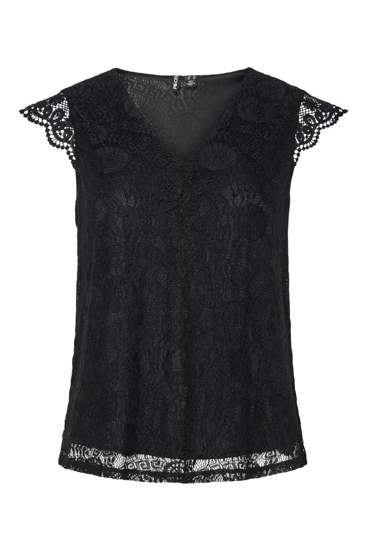 Pieces - Pcolline Sl Lace V-Neck Top 17154614 - 4642033 - Black