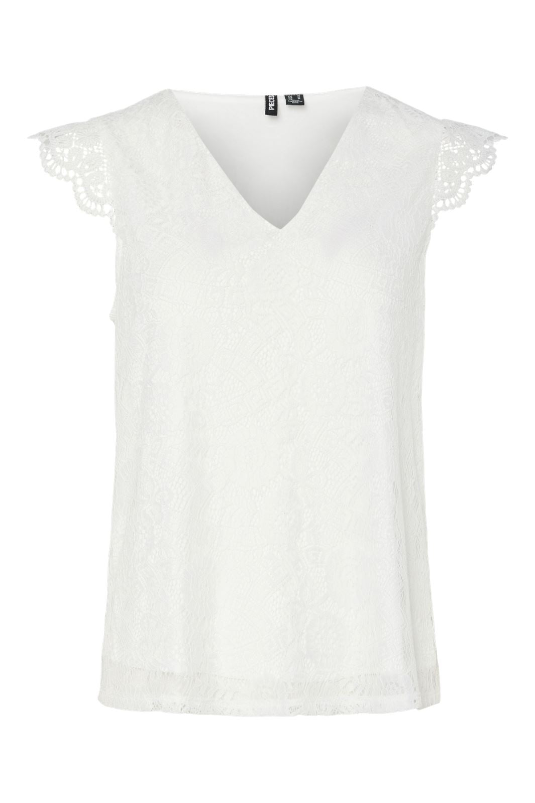 Pieces - Pcolline Sl Lace V-Neck Top 17154614 - 4642036 - Cloud Dancer