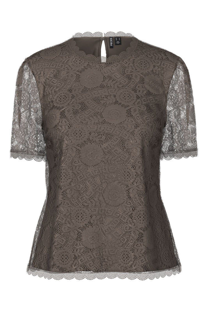 Pieces - Pcolline Ss Lace Top - 4532907 Morel