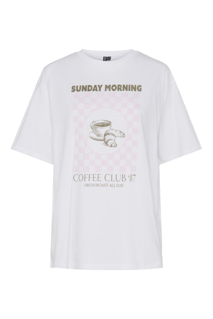 Pieces - Pcpaloma Ss Printed T-Shirt - 4630108 Bright White Coffe Club