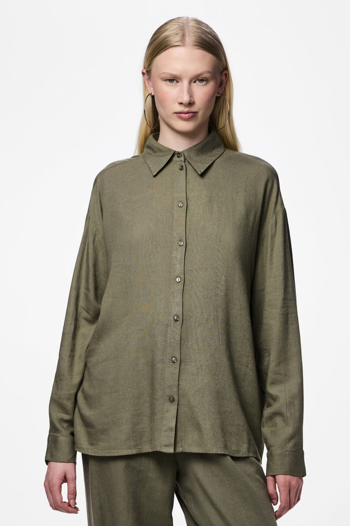 Pieces - Pcpia Ls Loose Shirt - 4476662 Deep Lichen Green