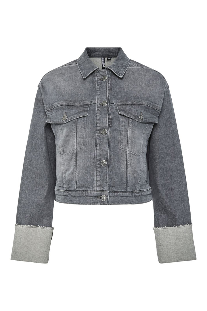 Pieces - Pcpil Fold Up Denim Jacket - 4649908 Grey Denim