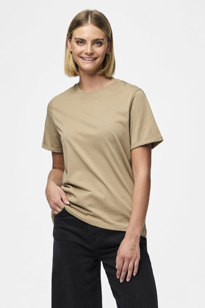 Pieces - Pcria Ss Fold Up Solid Tee - 3782170 Silver Mink