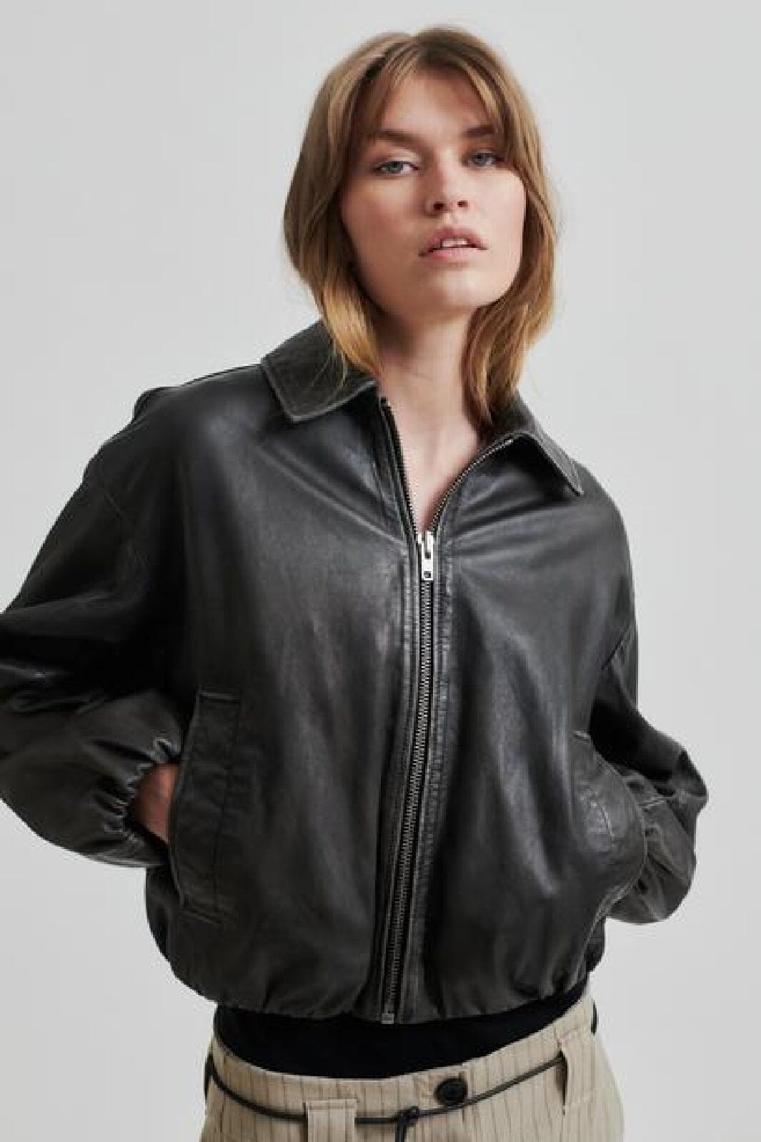 Second Female - Lato Leather Bomber Jacket  59476 - Thunderstorm