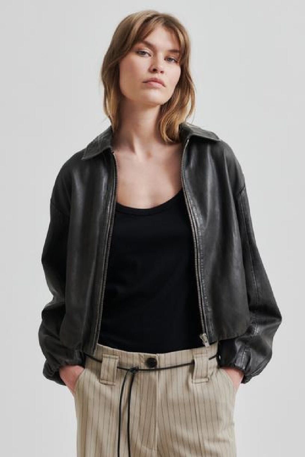 Second Female - Lato Leather Bomber Jacket  59476 - Thunderstorm