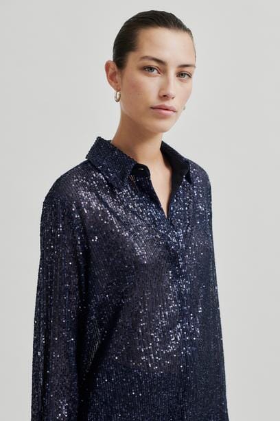 Second Female - Moonshine Slim Shirt 59043 - Night Sky Bluser 