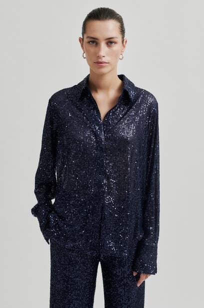 Second Female - Moonshine Slim Shirt 59043 - Night Sky Bluser 