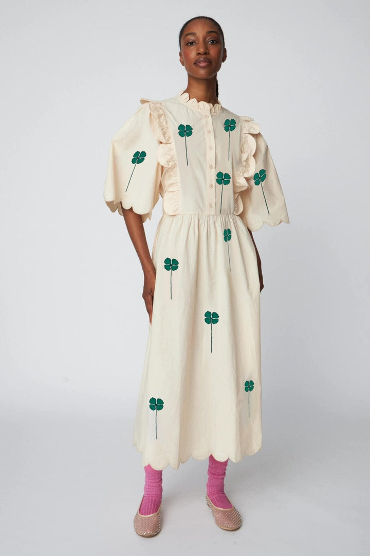 Stella Nova - Embroidered Midi Dress With Scallopseb51-4122 - 204 Green/creme