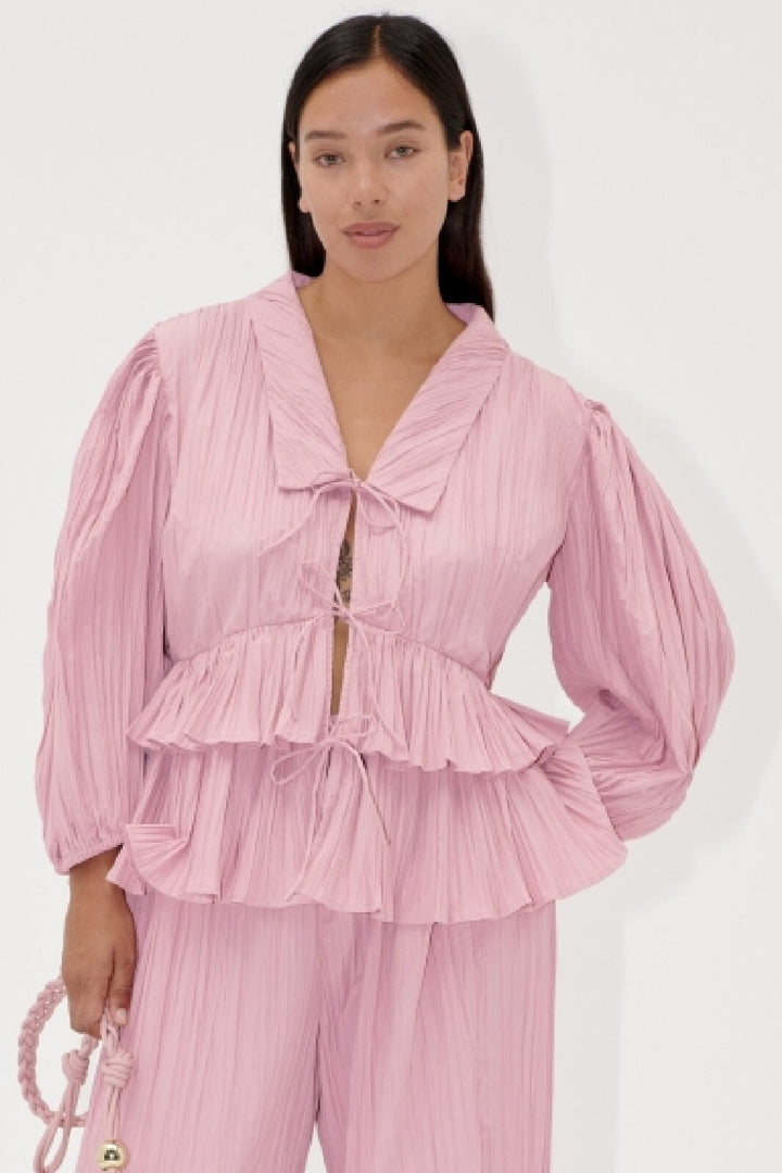 Stine Goya - 2342 Pleated Poly, Balloon Sleeve Tie Topsg-ss25-t054-2342 - Pink Nectar