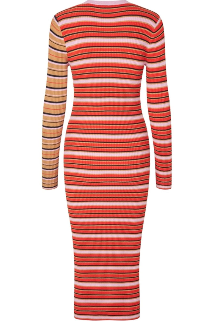 Stine Goya - 2356 Soft Rib, Long Sleeve Knit Dress W/ Slit sg-ss25-d118-2356 - Cream Stripes / Pink Stripes