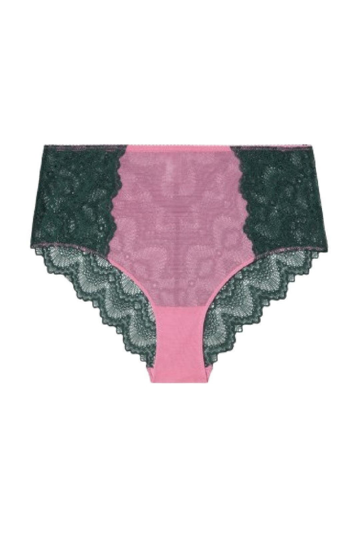 Understatement Underwear - Lace Mesh Highwaist Briefs - Pine/Candy Pink Trusser 