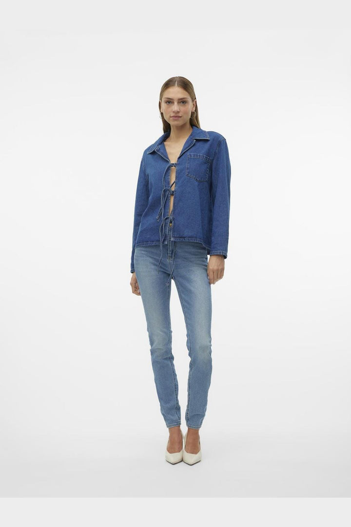 Vero Moda - Vmkarla Ls Bow Denim Shirt - 4711324 Medium Blue Denim